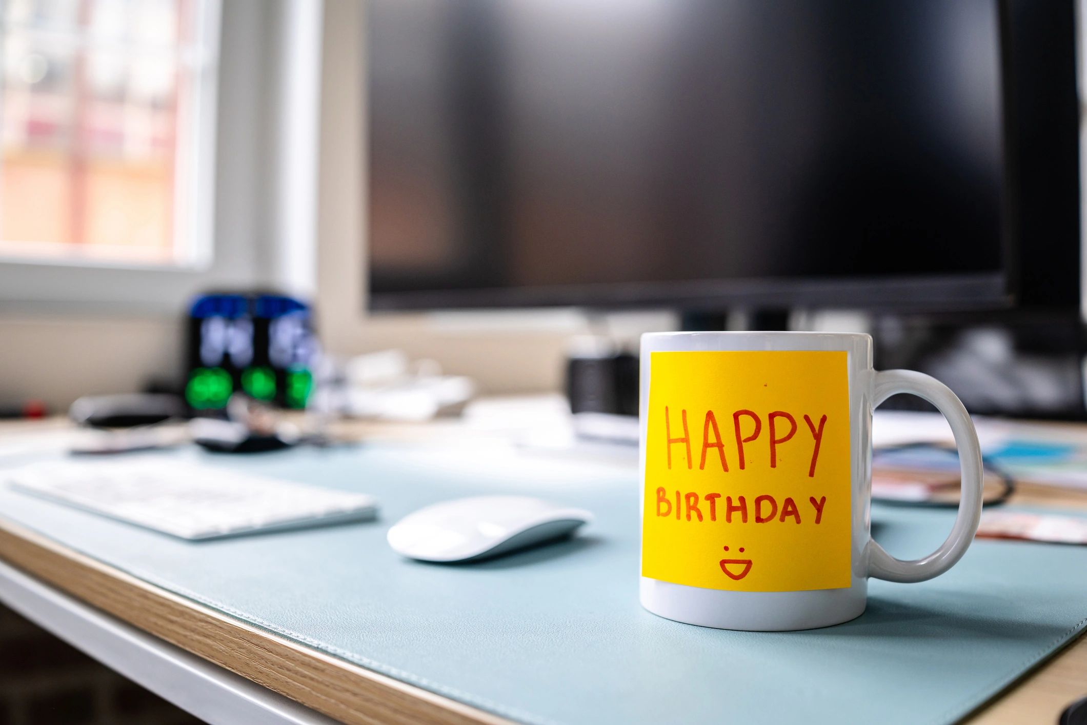 Workspace with a mug and colorful notes